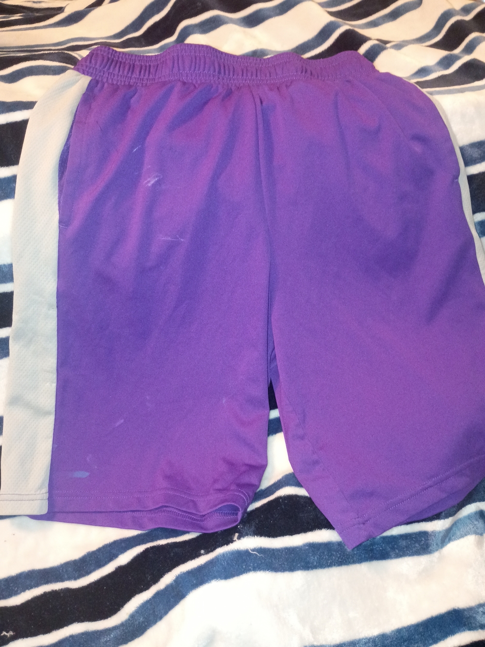 Purple Athletic Shorts with Gray Side Panels